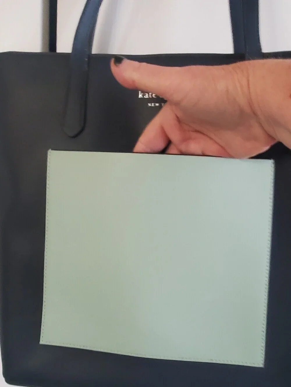 KATE SPADE NEW YORK DAILY LARGE TOTE NAVY SAFFIANO PVC MINT POCKET.